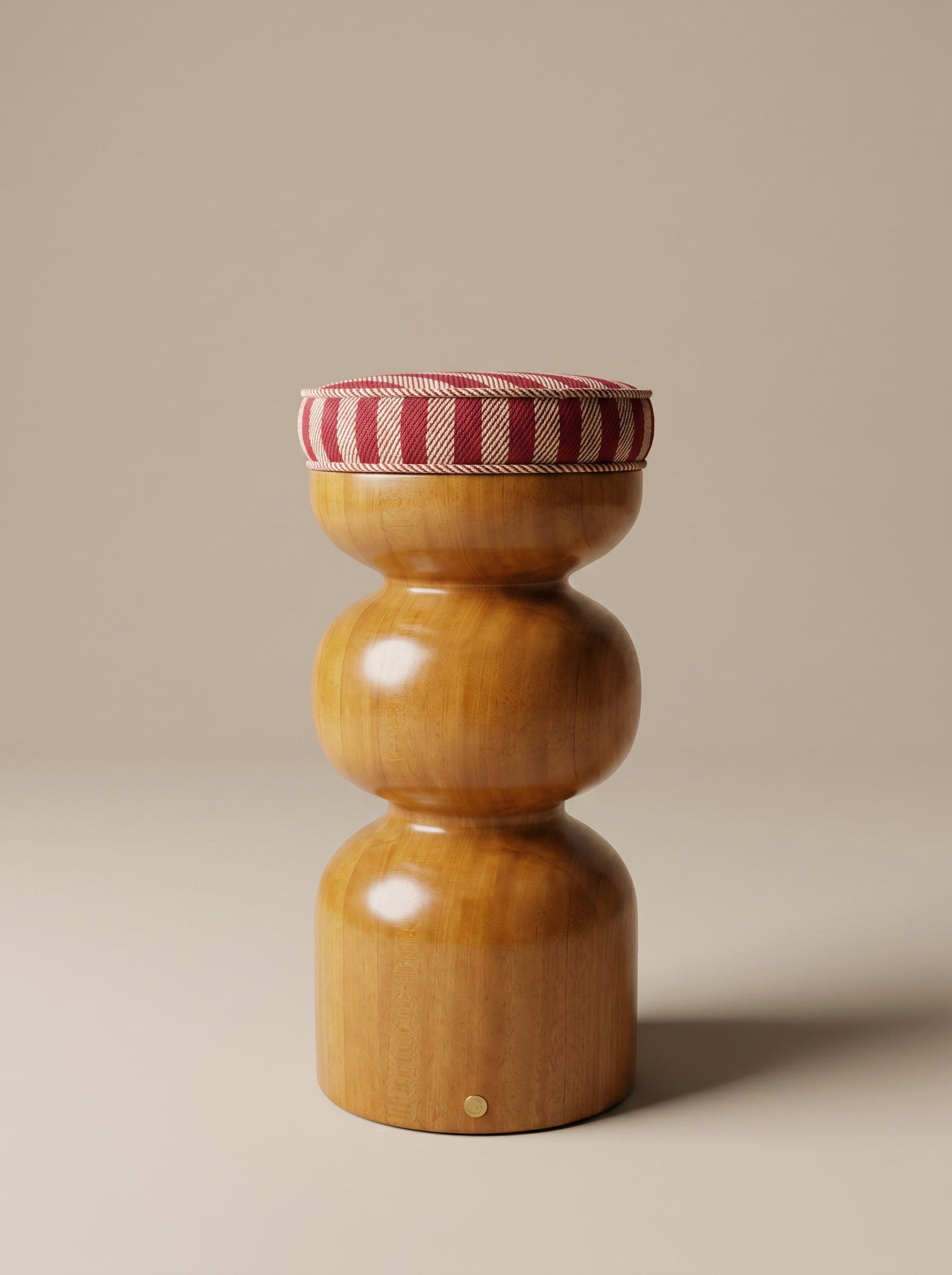 High stool Yoko by Romie Objetti, hand-sculpted by Alice Damiens in stained oak, exclusively for Caroline Andréoni. Undulating forms, beeswax finish, available in one wave or two waves.
