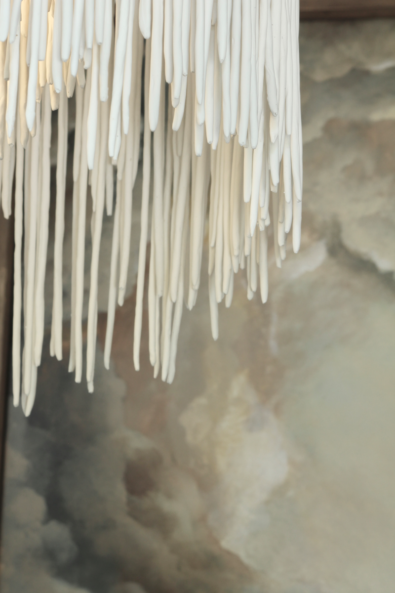 Chandelier Libra by Alan Louis, studded with white porcelain needles on a steel frame, hand-shaped in the Ribatejo. Signed and numbered piece.