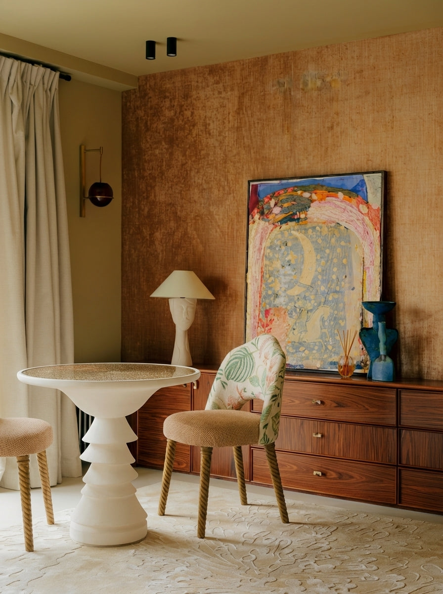 La chaise Monda affirme son style avec une élégance décontractée.
On y retrouve cette signature qui la distingue : des pieds torsadés comme sculptés à la main, une ligne douce et équilibrée, et une assise ample et moelleuse qui invite naturellement à s’y installer.

Le jeu des matières en fait une pièce unique : l’assise et le dossier peuvent être habillés de tissus au choix, créant des contrastes subtils ou des harmonies plus franches, selon votre ambiance intérieure.