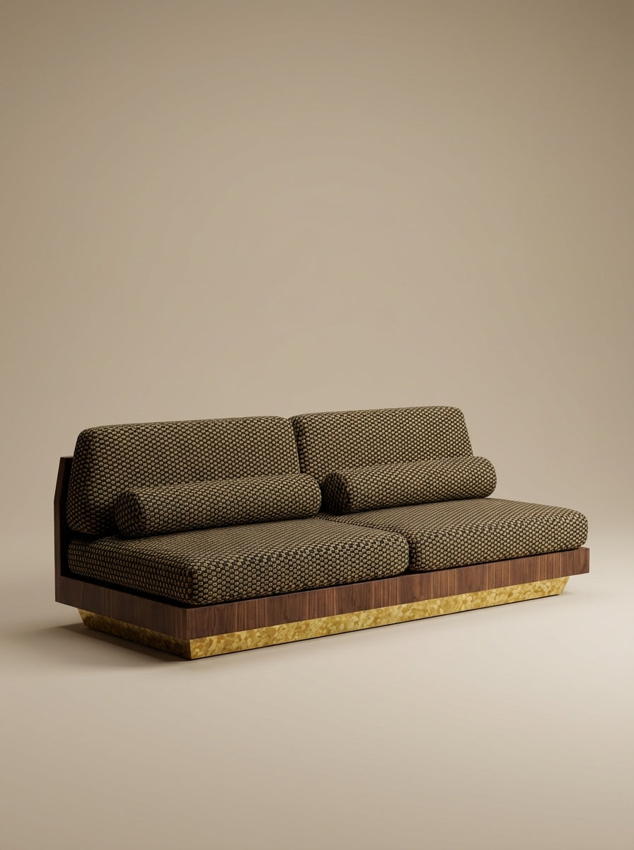 Daybed W/S Wood by Alma Ébénistes in American walnut and brass. Designed by Alexis and Martin, 1930s-inspired, for Caroline Andréoni.