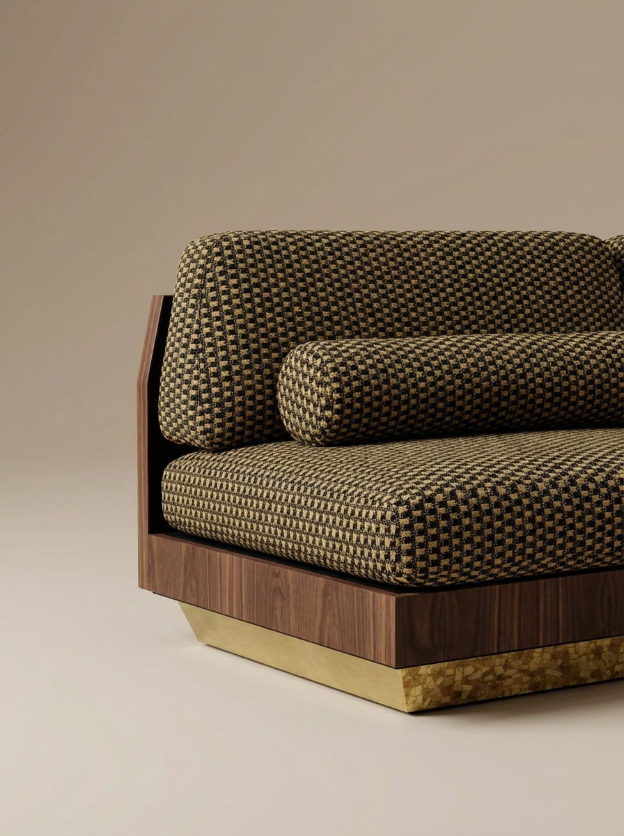 Daybed W/S Wood by Alma Ébénistes in American walnut and brass. Designed by Alexis and Martin, 1930s-inspired, for Caroline Andréoni.
