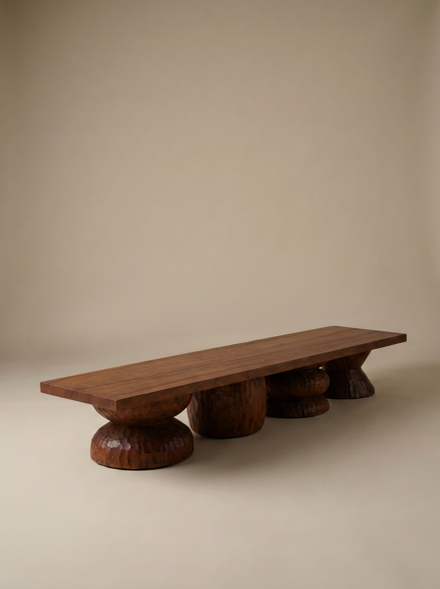 Banc Bimini, sculpté à la main dans le bois par Alice Damiens pour Romie Objetti, est une pièce née d'une collaboration avec Caroline Andréoni. Imaginé pour la master bedroom d'une villa à Miami, son dessin organique s'inspire des ondulations de la vue mer qui lui fait face.