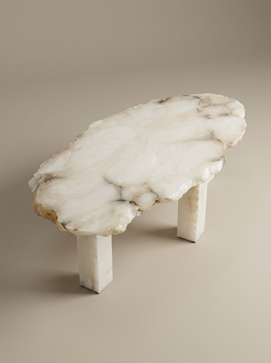Taillée dans la roche brute, chaque table basse VESUVE est une pièce unique, où la nature dicte son design. Son plateau en albâtre sculpté révèle des veinages et textures singuliers, témoins de la formation millénaire de la pierre. Alliant brutalisme et élégance, elle capture la lumière et magnifie l’espace dans une présence sculpturale et intemporelle.

Découvertes et sélectionnées au cœur même des carrières, chacune des plaques inspire une table ou une suspension unique.