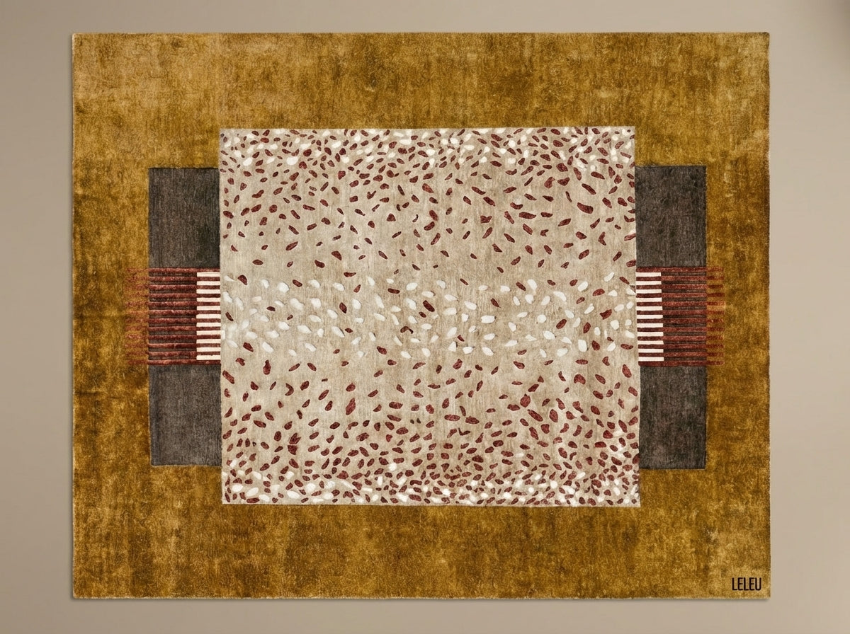 Le tapis Amalgame, signé Maison LELEU, combine tradition et innovation grâce à une technique de nouage ancestrale.
Cette méthode permet de recréer l’illusion d’un tissage kilim, tout en offrant une précision et une richesse de détails qu’un kilim classique ne peut atteindre. La fusion de la soie de bambou et de la laine crée une surface à la fois douce, contrastée et tactile, qui semble presque vivante sous le toucher.