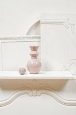 Vase Pino Rose de Parme by Caroline Andréoni. Powdery Parma-pink glazed terracotta hand-turned in Italy, with its removable sphere between vase and sculpture.